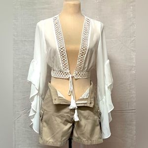 SHEIN Flounce Sleeve Tie Front Chiffon Blouse